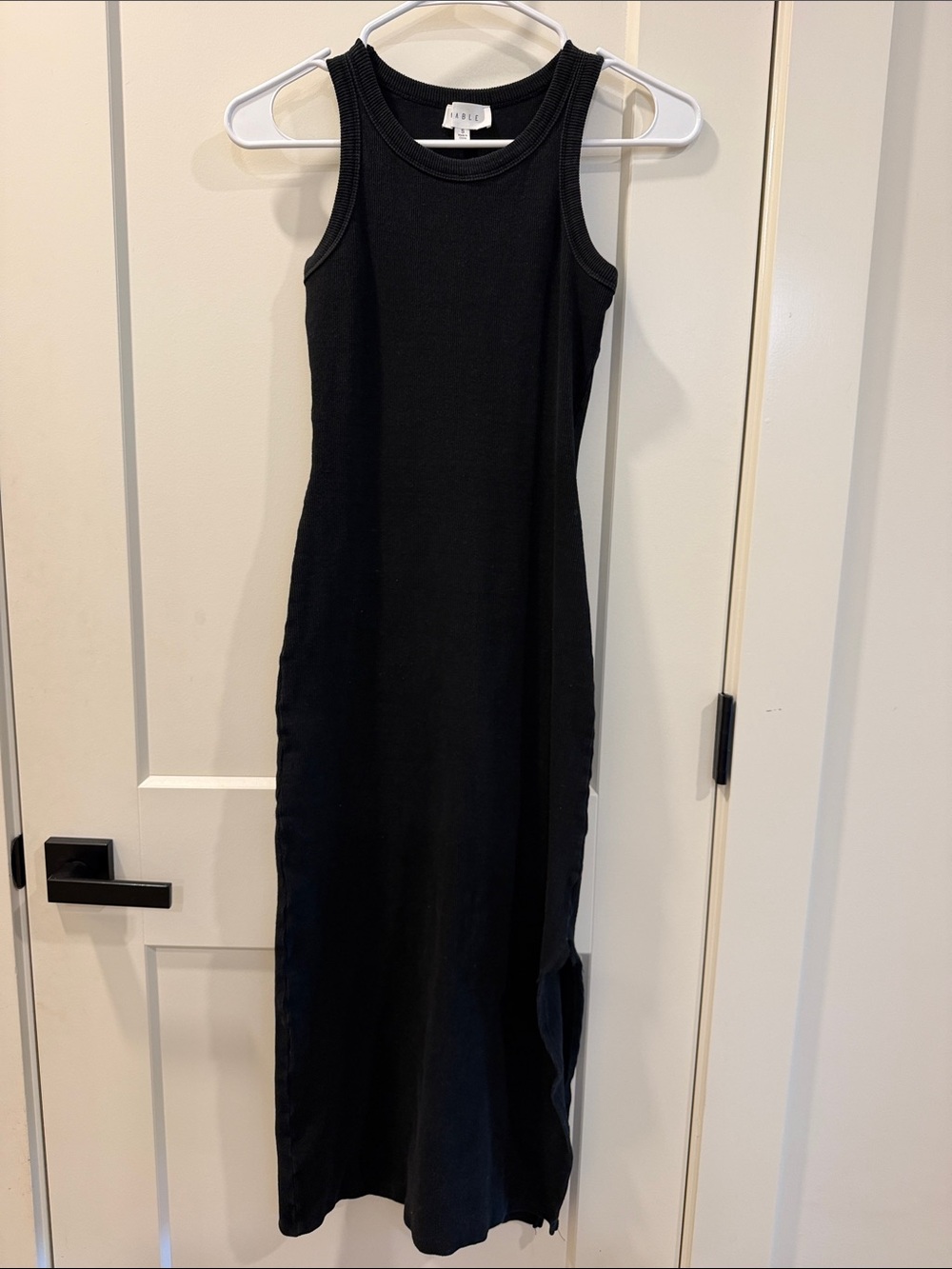 Black ribbed midi dress with slits